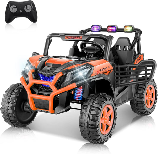 Hikole Battery Operated Ride on Toys for Toddlers, 24V Power Car Wheels, XL 2 Seater, 3 Speeds, 2/4WD Switchable, Multi-Terrain Driving, 20 Inch Large Seat, Marquee Taillights, Gift, Orange