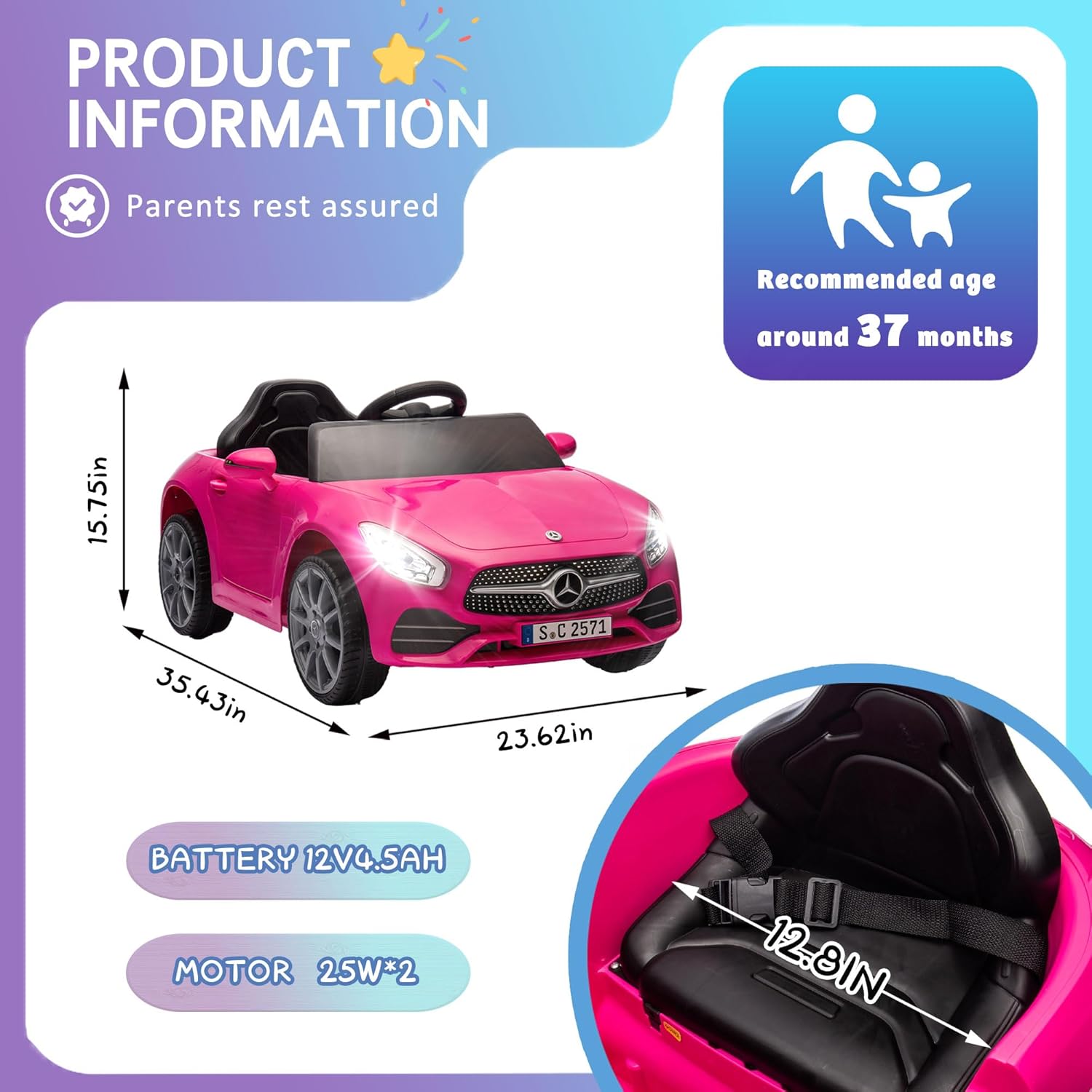 Licensed Mercedes-Benz CLS 350 12V Ride On Car Truck for Kids, Ride on Toys for Toddlers w/Parent Control, Spring Suspension, Power Wheels for Girls w/Bluetooth, Music, LED Lights (Pink)