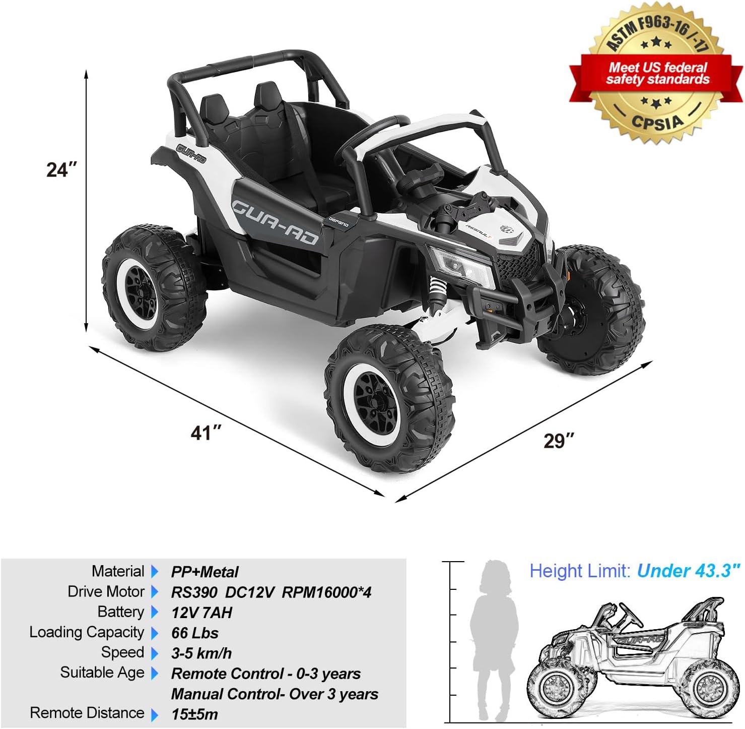 4WD Ride On Car, JOYLDIAS12V Battery Powered Electric Off-Road UTV for Kids, 4X4 Electric Vehicle with 4 Powerful Engines, 2.4G Remote Control, Music, Bluetooth, LED Lights for Boys and Girls, White