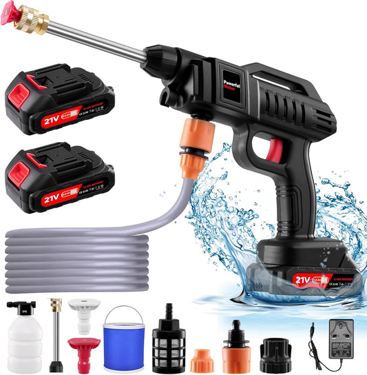 Cordless Pressure Washer Gun,1500W Pressure Portable Washer, 60Bar/870 PSI Cordless Portable Pressure Washer with 2 Battery, 2 Nozzles, 5m Hose Cordless Jet Washers, for Cars/Floors/Gardens