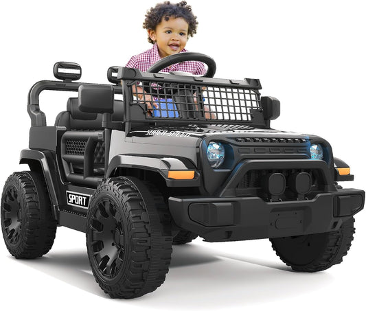 12V Ride on Truck Car with Parent Remote Control, Electric Toys with Spring Suspension, LED Lights & Music Player - Safe Toddler Battery Car for Kids, Easy to Assemble, Black