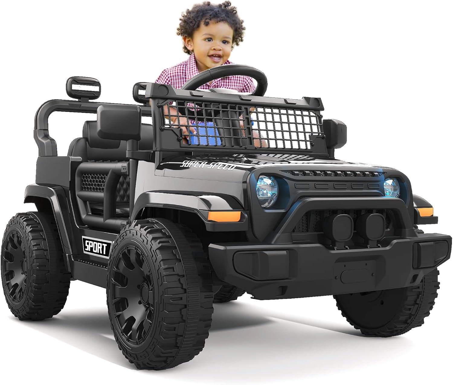 12V Ride on Truck Car with Parent Remote Control, Electric Toys with Spring Suspension, LED Lights & Music Player - Safe Toddler Battery Car for Kids, Easy to Assemble, Black