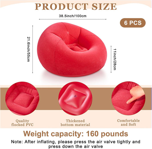 6 Pcs Bean Bag Chairs for Adults Inflatable Chairs with Electric Air Pump,Blow up Couch Folding Portable Inflatable Couch Lazy Sofa for Reading Living Room Camping (Coffee,Blue,Red)
