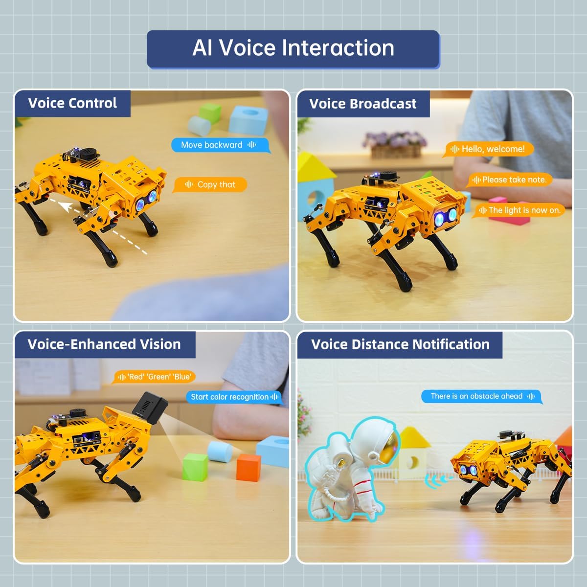 AI Vision & Voice Interaction Smart Robot Dog for Arduino Scratch Python with Robotic Arm Self-Balancing Target Recognize/Tracking Bionic Quadruped Programming STEM Education Robot Kit, MechDog Pro