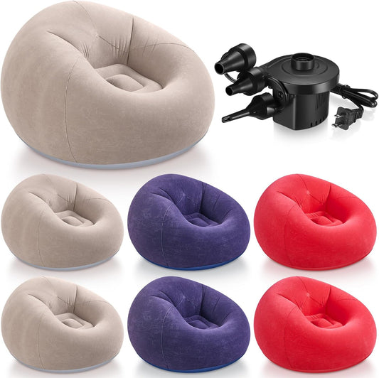6 Pcs Bean Bag Chairs for Adults Inflatable Chairs with Electric Air Pump,Blow up Couch Folding Portable Inflatable Couch Lazy Sofa for Reading Living Room Camping (Coffee,Blue,Red)