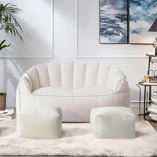 Large Bean Bag Chair for Adults with Footrests - 45in Oversized Comfy Gray or Beige Beanbag Sofa, Double Needle Sewing & Storage Bag, Bean Bag Couch for Living Room, Bedroom, Dorm & Outdoor(Beige)