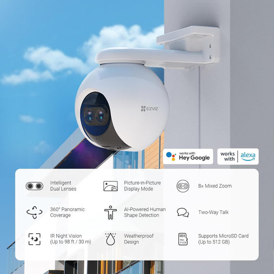EZVIZ Security Camera Outdoor, 1080P Pan/Tilt/Zoom WiFi Camera, 8× Mixed Zoom and AI-Powered Person Detection Security Cam, IP65 Waterproof, Support MicroSD Card up to 512GB | C8PF