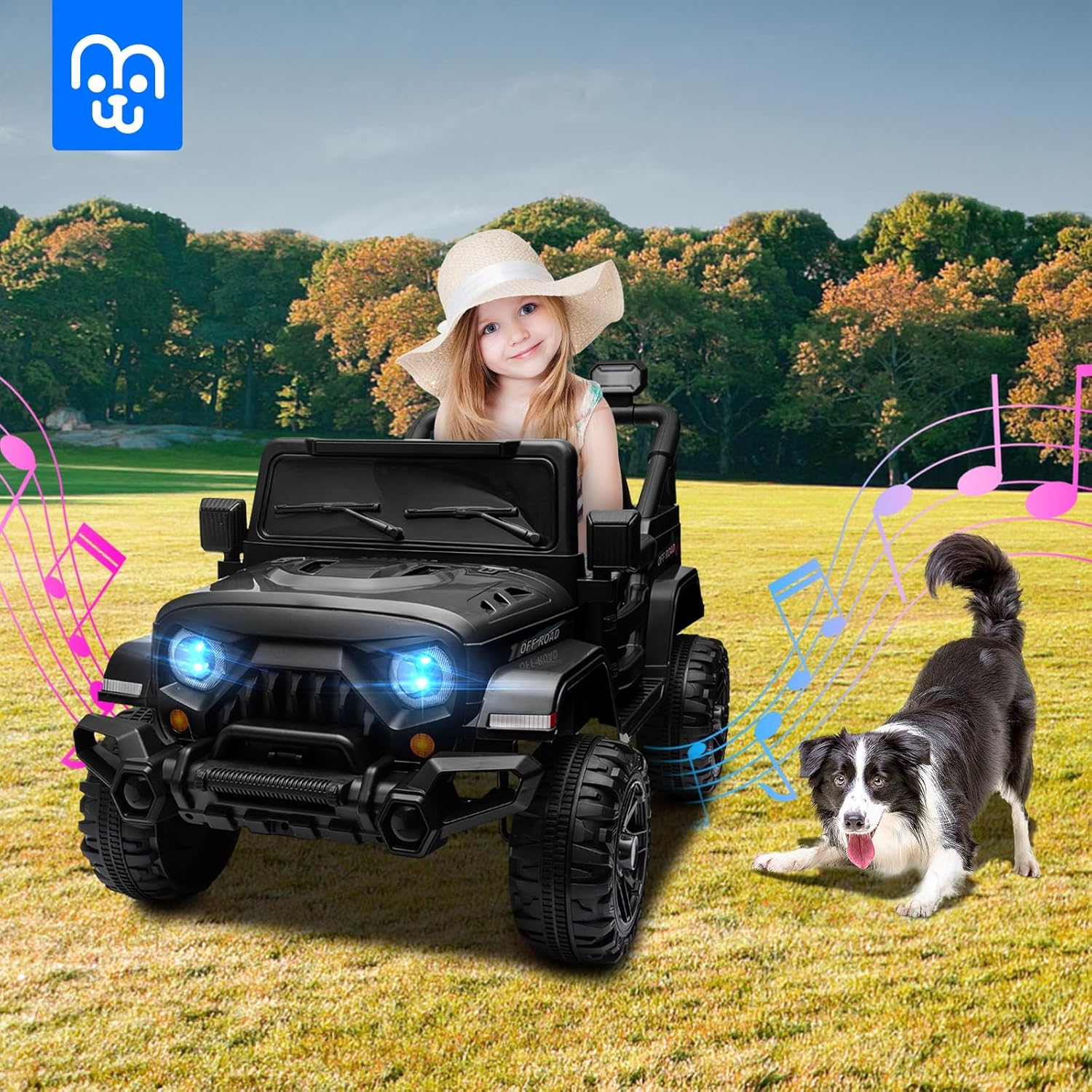 12V Kids Electric Ride on Truck Car Remote Control, Twin 35W Motors 3.5MPH Max Speed, Bluetooth USB Music Player, 4 Wheels Suspension LED Lights Safety Belt, Gift for Boy & Girl-Black