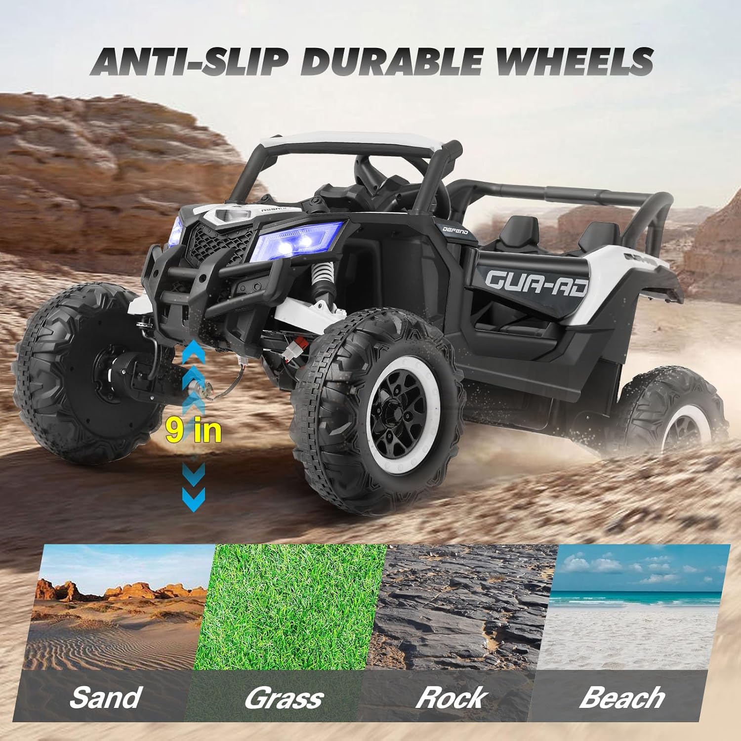 4WD Ride On Car, JOYLDIAS12V Battery Powered Electric Off-Road UTV for Kids, 4X4 Electric Vehicle with 4 Powerful Engines, 2.4G Remote Control, Music, Bluetooth, LED Lights for Boys and Girls, White