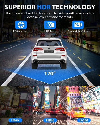 Dash Cam Front and Rear, 1080P Dash Camera for Cars, 3 Channel Car Camera Front Rear and Inside with 32GB Card, Loop Recording, Night Vision, HDR, G-Sensor, 24Hr Parking