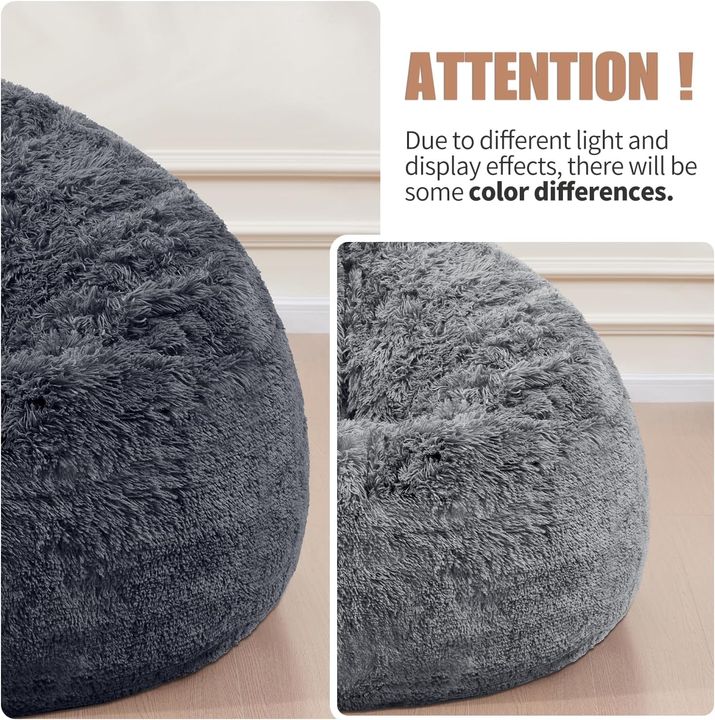 Bean Bag Chair Cover(No Filler) Soft Faux Fur Stuffed Animal Bean Bag Storage, Fluffy Plush Bean Bag Chair Cover Washable, Comfy Bean Bag Chairs for Adults Kids Teens