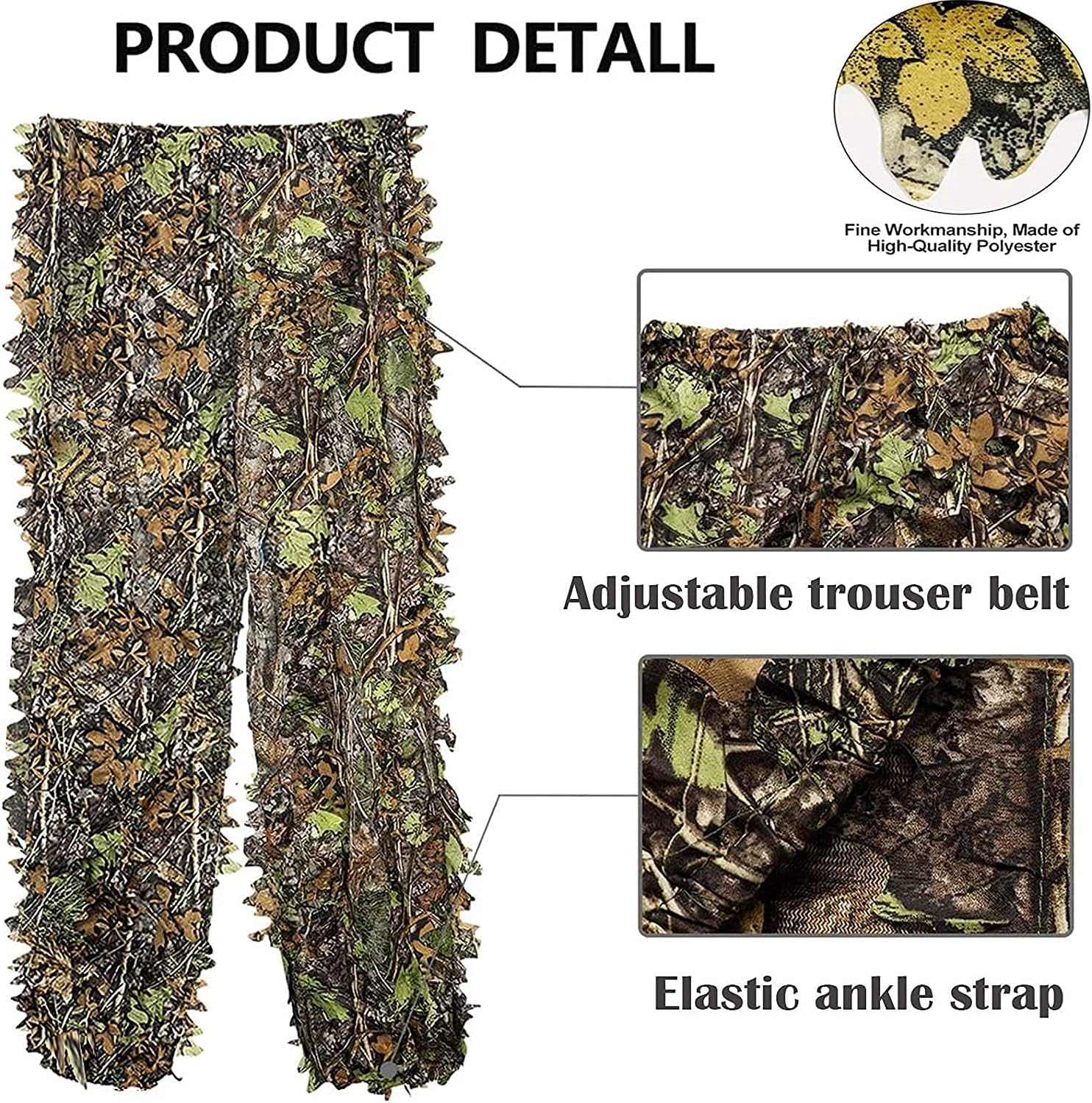 Ghillie Suit, 3D Leafy Camo Hunting Suits Breathable Woodland Gillies Costume Jungle Clothing