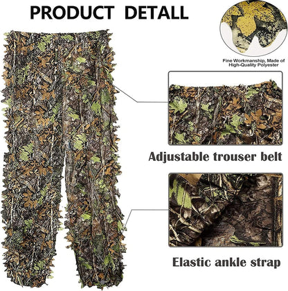 Ghillie Suit, 3D Leafy Camo Hunting Suits Breathable Woodland Gillies Costume Jungle Clothing