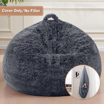 Bean Bag Chair Cover(No Filler) Soft Faux Fur Stuffed Animal Bean Bag Storage, Fluffy Plush Bean Bag Chair Cover Washable, Comfy Bean Bag Chairs for Adults Kids Teens