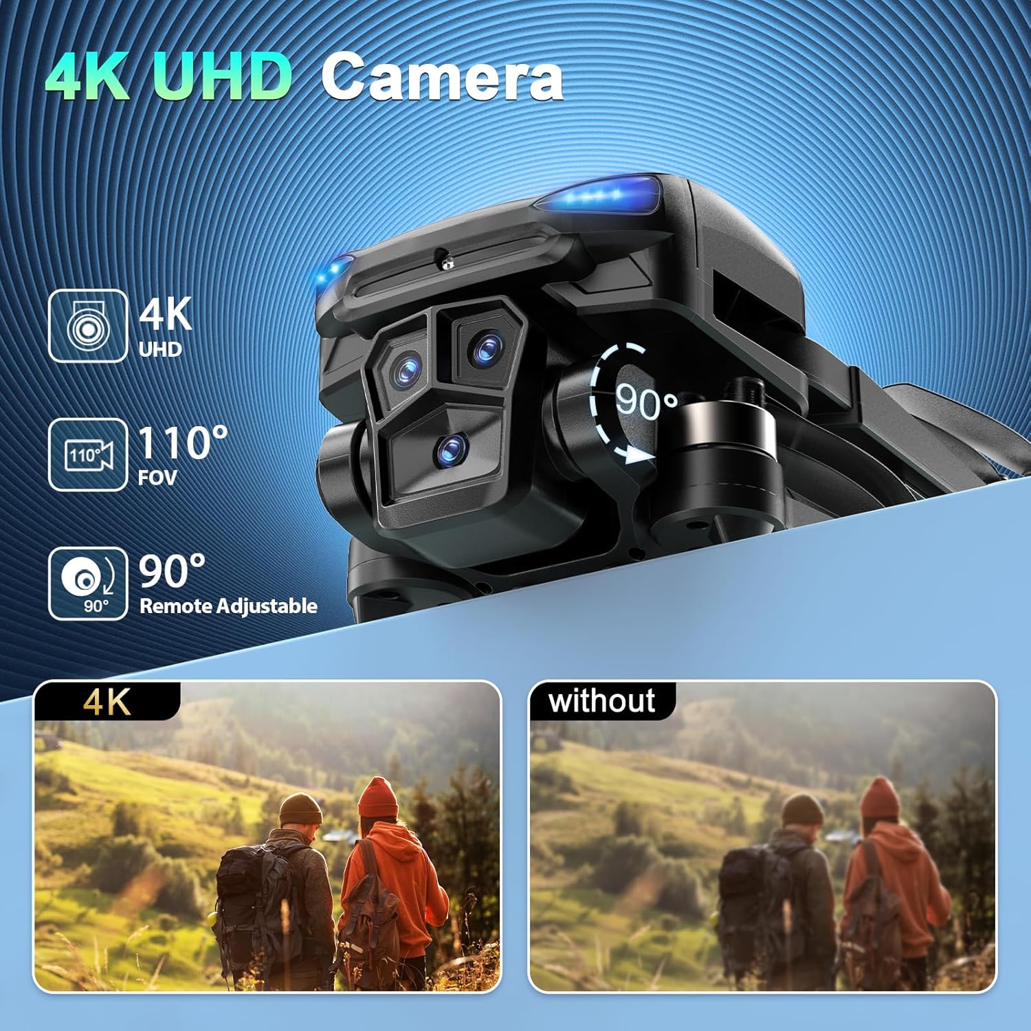GPS Drone with 4K Camera Adults, LCD Screen Controller, SD Card, Brushless Motor, FPV Quadcopter with Long Control Range, 60 Mins Flight, Auto Return to Home, Headless Mode, Beginner Gift