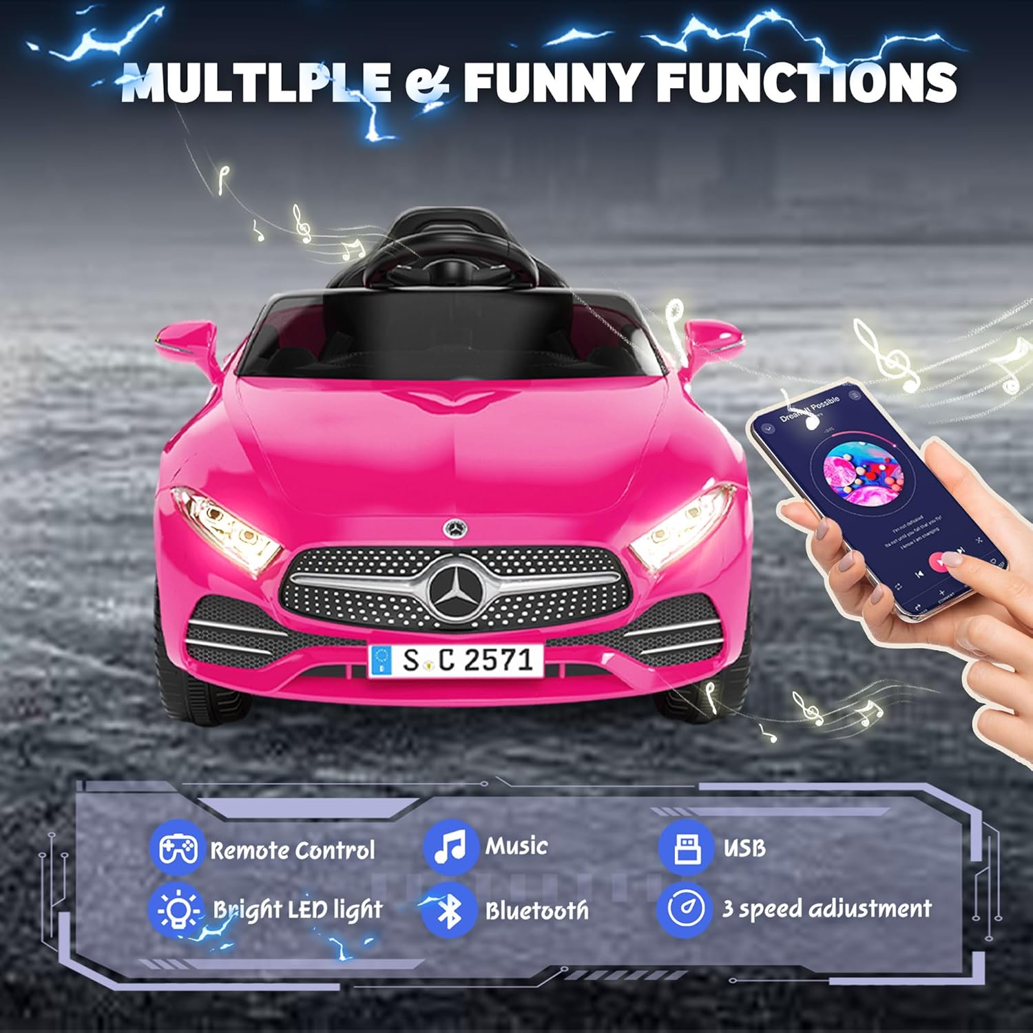 Licensed Mercedes-Benz CLS 350 12V Ride On Car Truck for Kids, Ride on Toys for Toddlers w/Parent Control, Spring Suspension, Power Wheels for Girls w/Bluetooth, Music, LED Lights (Pink)
