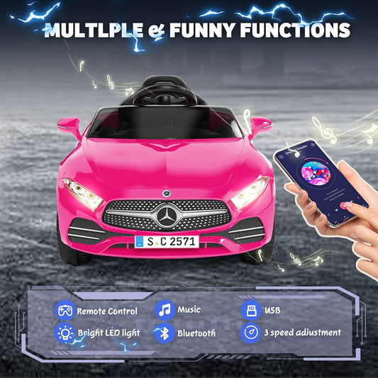 Licensed Mercedes-Benz CLS 350 12V Ride On Car Truck for Kids, Ride on Toys for Toddlers w/Parent Control, Spring Suspension, Power Wheels for Girls w/Bluetooth, Music, LED Lights (Pink)