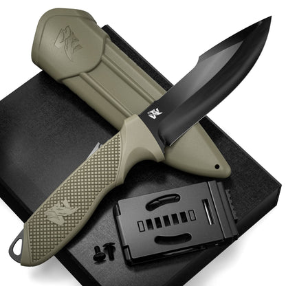 WOLF-III Full Tang Survival Knife with Fire Starter and Sheath - Stylish Tactical Fixed Blade - Made of D2 Steel - Bushcraft and Camping Knife - With Belt Loop, Plug Lock & Multi Lok