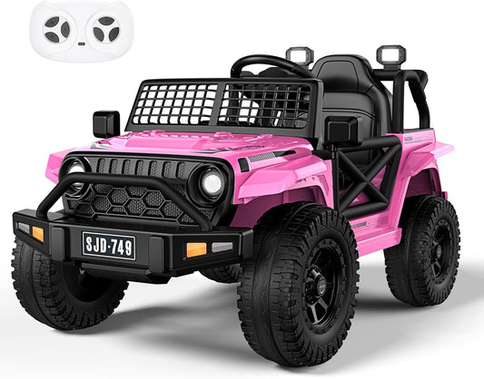 12V Kids Toddler Ride On Truck Electric - 7Ah Large Battery Electric Vehicles with Remote Control, 2 Speeds, LED Lights, Horn, Music for Kids Pink