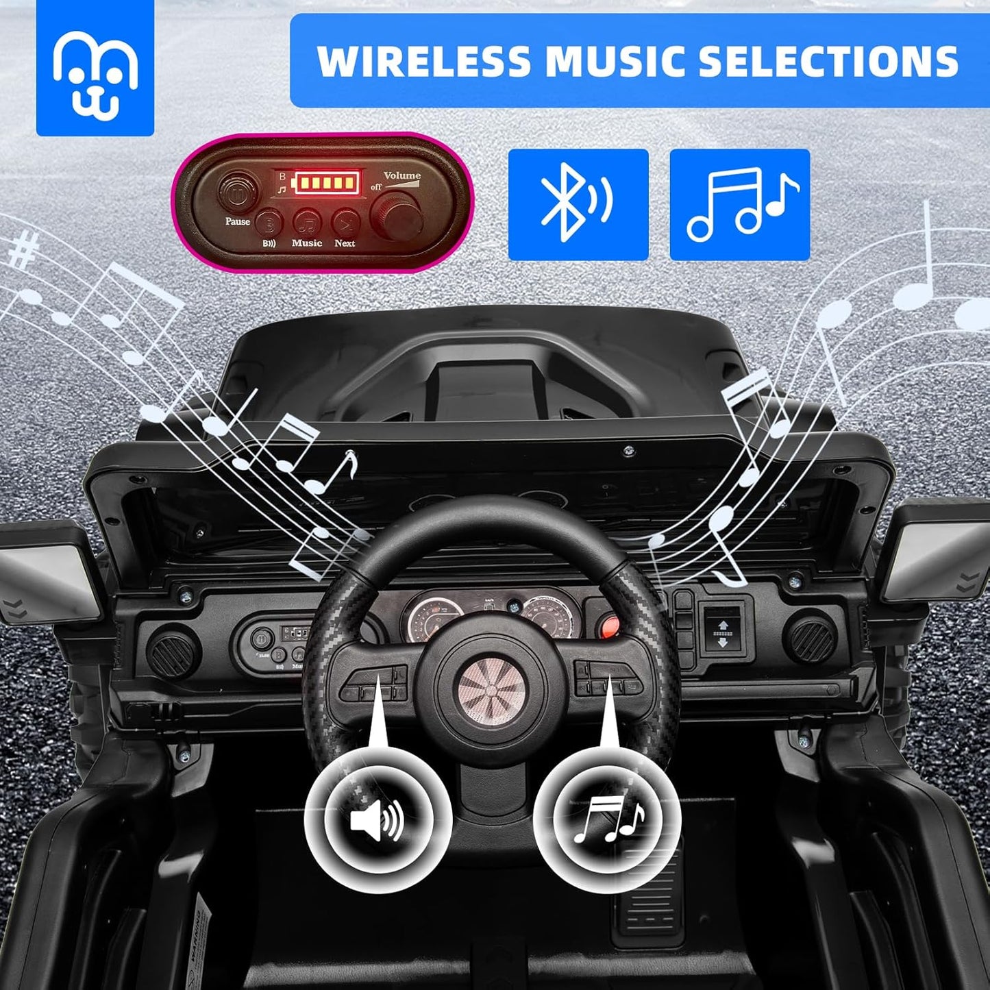 12V Kids Electric Ride on Truck Car Remote Control, Twin 35W Motors 3.5MPH Max Speed, Bluetooth USB Music Player, 4 Wheels Suspension LED Lights Safety Belt, Gift for Boy & Girl-Black