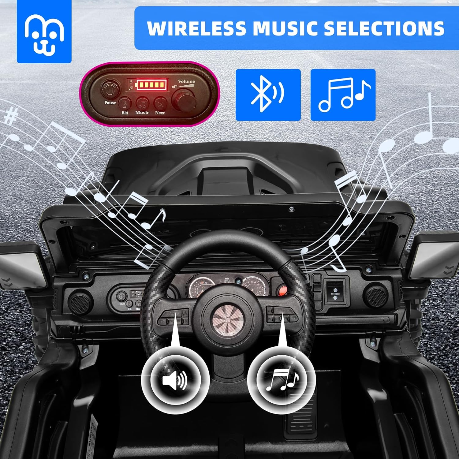 12V Kids Electric Ride on Truck Car Remote Control, Twin 35W Motors 3.5MPH Max Speed, Bluetooth USB Music Player, 4 Wheels Suspension LED Lights Safety Belt, Gift for Boy & Girl-Black