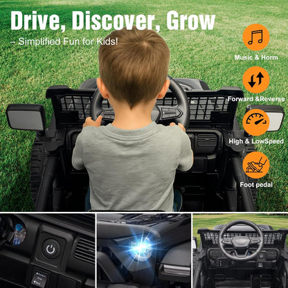 12V Ride on Truck Car with Parent Remote Control, Electric Toys with Spring Suspension, LED Lights & Music Player - Safe Toddler Battery Car for Kids, Easy to Assemble, Black