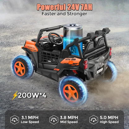 Hikole Battery Operated Ride on Toys for Toddlers, 24V Power Car Wheels, XL 2 Seater, 3 Speeds, 2/4WD Switchable, Multi-Terrain Driving, 20 Inch Large Seat, Marquee Taillights, Gift, Orange