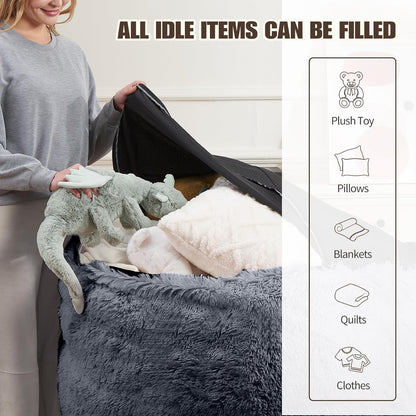 Bean Bag Chair Cover(No Filler) Soft Faux Fur Stuffed Animal Bean Bag Storage, Fluffy Plush Bean Bag Chair Cover Washable, Comfy Bean Bag Chairs for Adults Kids Teens
