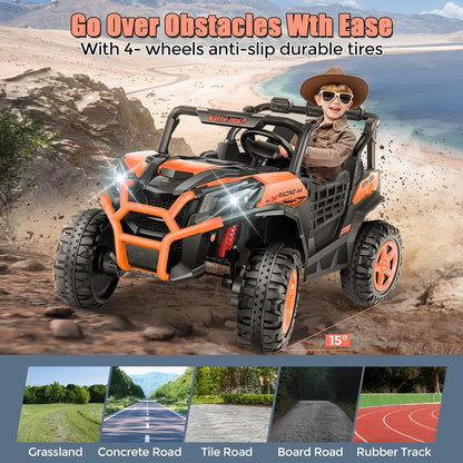 Hikole Battery Operated Ride on Toys for Toddlers, 24V Power Car Wheels, XL 2 Seater, 3 Speeds, 2/4WD Switchable, Multi-Terrain Driving, 20 Inch Large Seat, Marquee Taillights, Gift, Orange