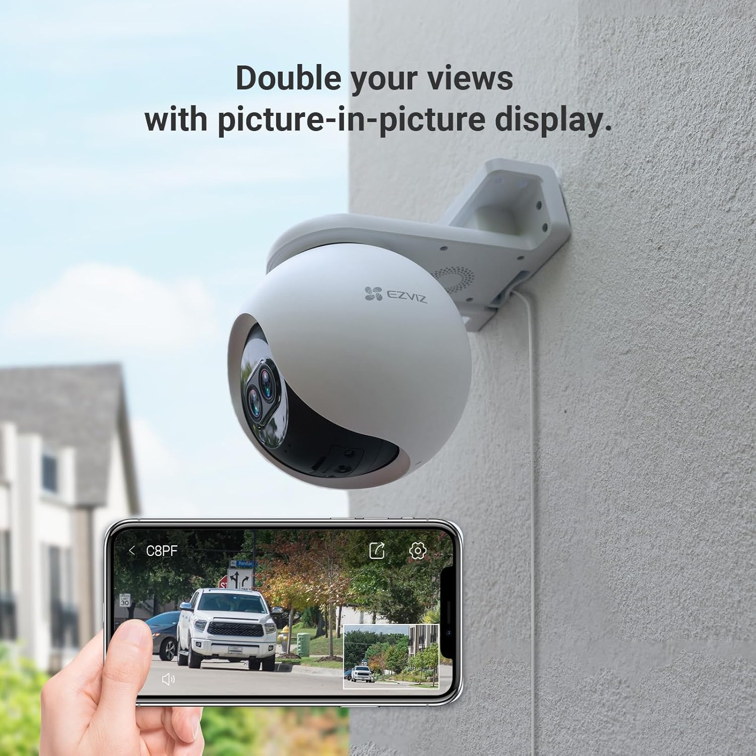 EZVIZ Security Camera Outdoor, 1080P Pan/Tilt/Zoom WiFi Camera, 8× Mixed Zoom and AI-Powered Person Detection Security Cam, IP65 Waterproof, Support MicroSD Card up to 512GB | C8PF