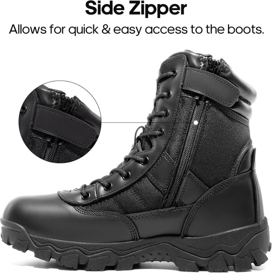 NORTIV 8 Men's Tactical Military Work Boots Side Zipper Outdoor Motorcycle Combat Boots 8 Inches 2.0 Trooper-pro
