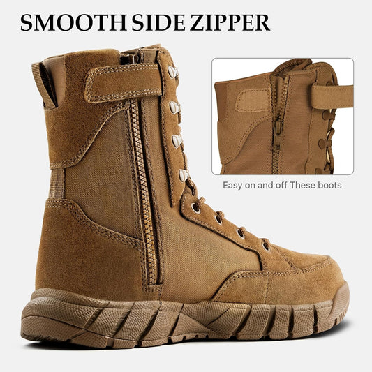 FREE SOLDIER Men's Tactical Boots 8 Inches Lightweight Combat Boots Durable Suede Leather Military Work Boot Desert Boot