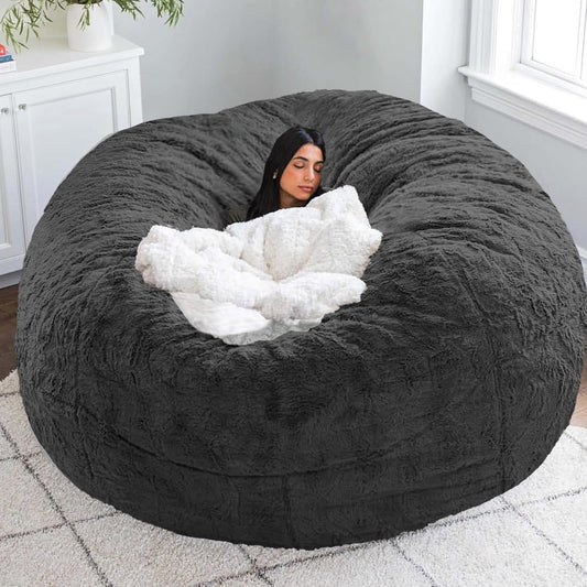 Big Beanbag Chair for Adults and Kids No Filling Comfy Cover for Lazy Sofa Bedroom Floor Chair, Dark Grey, 7FT